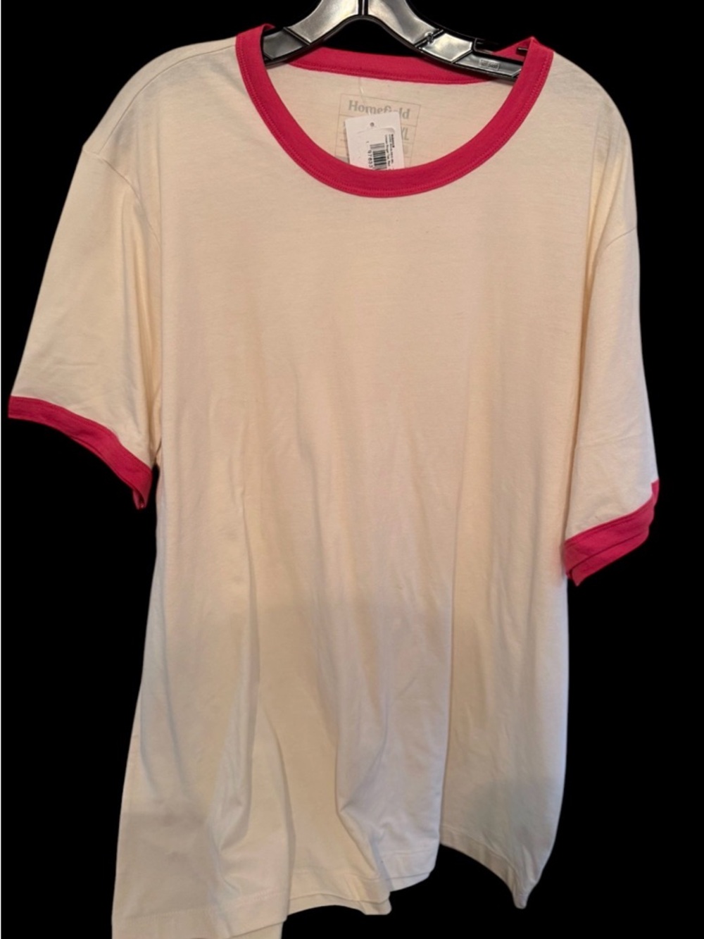 Homefield Short Sleeve Ringer T Shirt Mens‎ 3XL Cream Red Cotton Polyester Basic